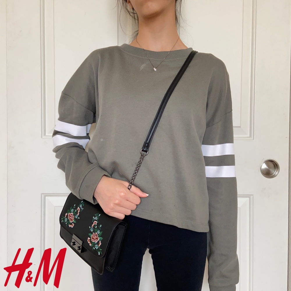 H&M - Green SweatShirt With White StripesOnSleeves